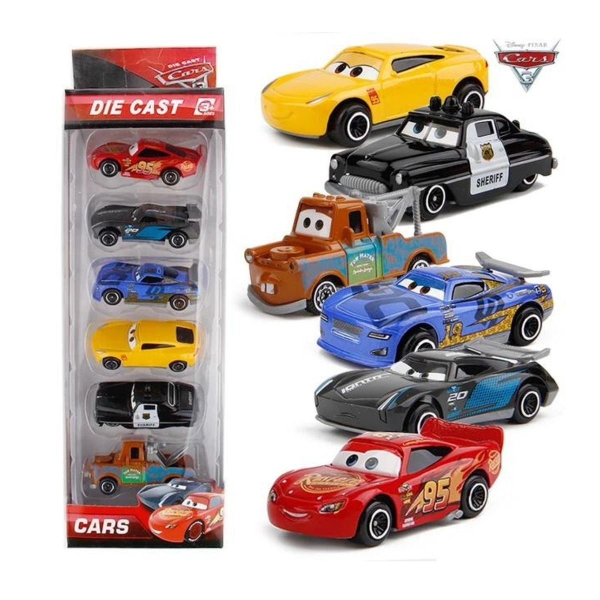 GENERICO - Pack 6 Carros Cars Rayo Mcqueen Metal Juguete Niños Generico