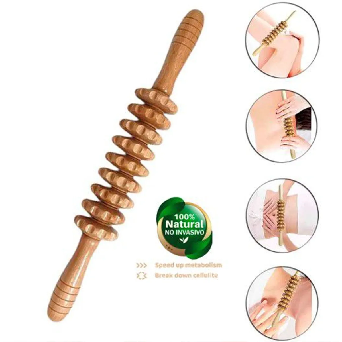 GENERICO - Rodillo Masajeador Anticelulitis Moldeador Corporal de Madera