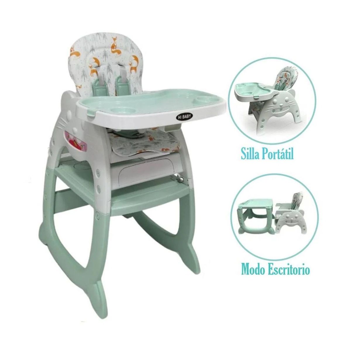 VOYAGE - Silla de comer gato 3 en 1 Verde