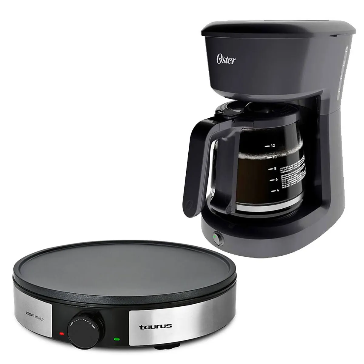 TAURUS - Crepera Taurus con Placa antiadherente S164 y Cafetera 12 tazas Oster