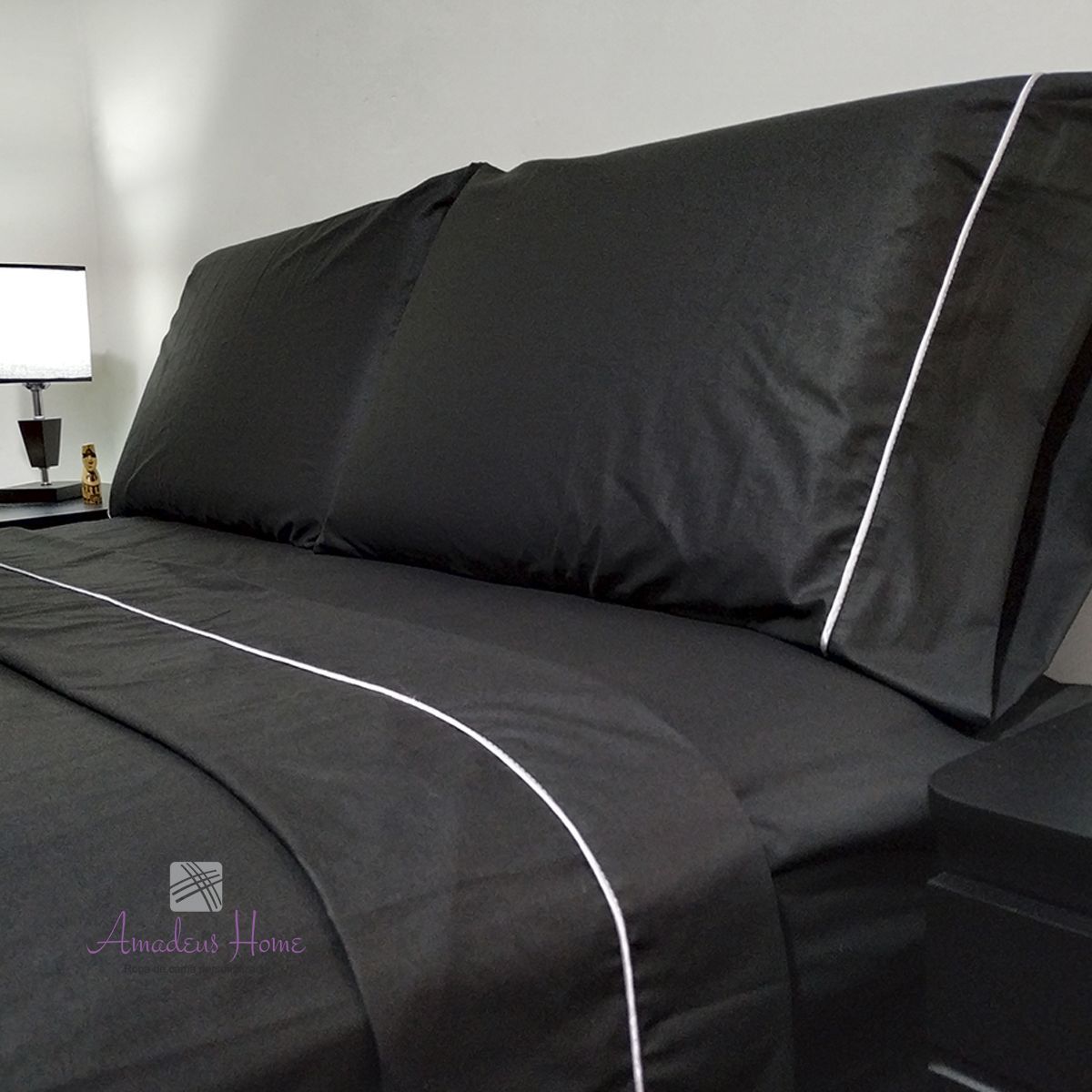 AMADEUS HOME - Set Sábanas Negras Dos Plazas Hipoalergénicas ¡Larga duración