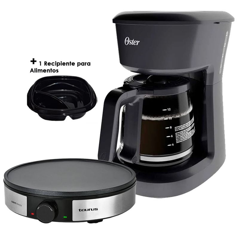 OSTER - Cafetera Oster 12 tazas BVSTDCS12B y Crepera Taurus antiadherente S164