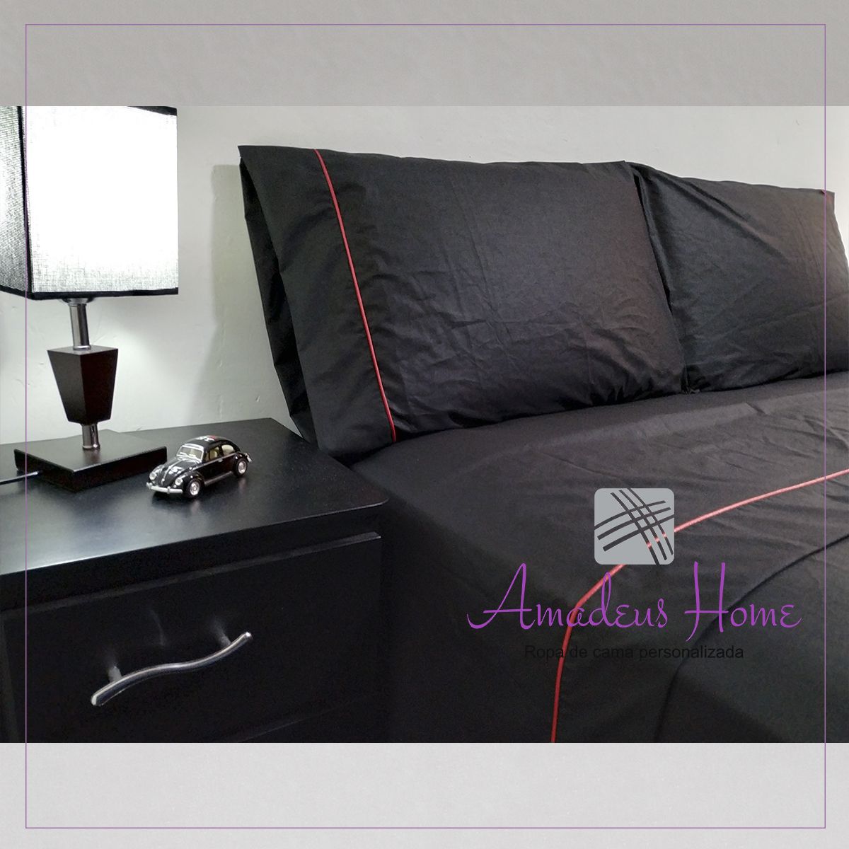 AMADEUS HOME - Set de Sábanas Negras para cama Queen ¡Algodón Peruano