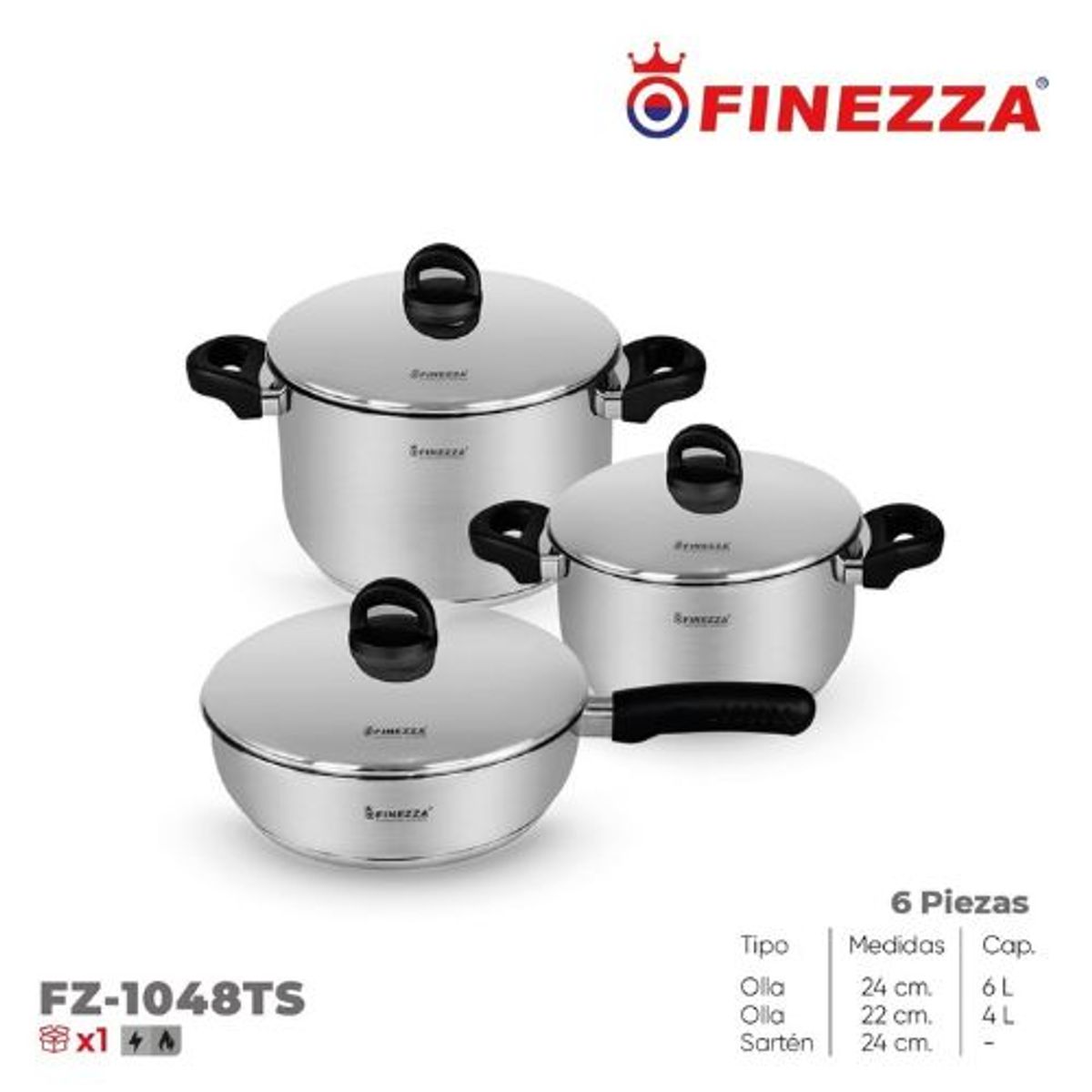 FINEZZA - Ollas de acero Inox Finezza FZ-1048TS 6 Piezas