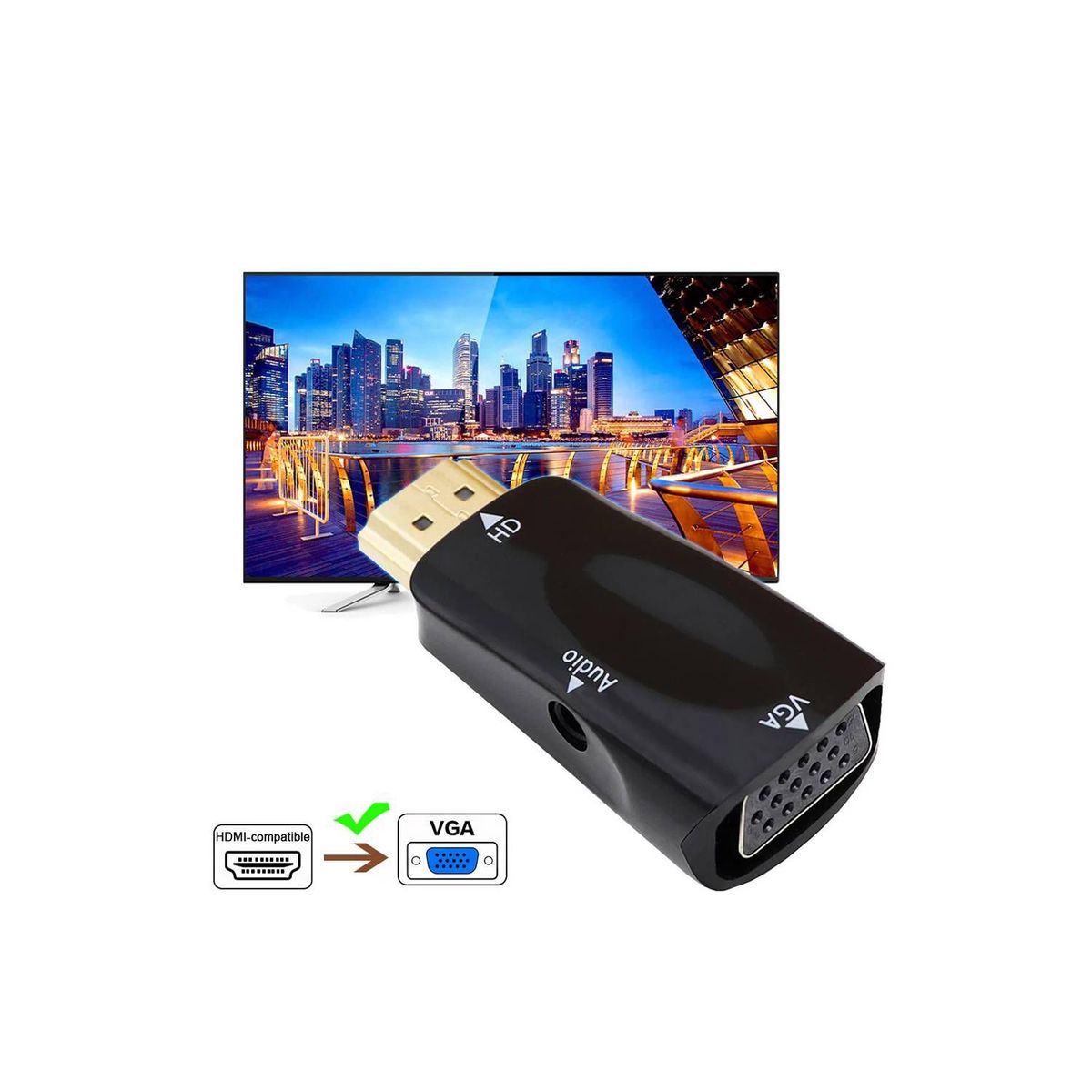 GENERICO - Convertidor De Cable Hdmi A Vga Adaptador Macho A Hembra HD 1080P