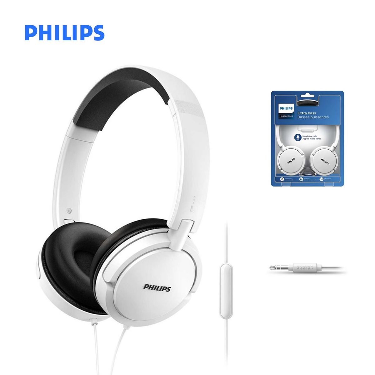 PHILIPS - Audífonos Philips Extra Bass Con Micrófono SHL5005 Blanco