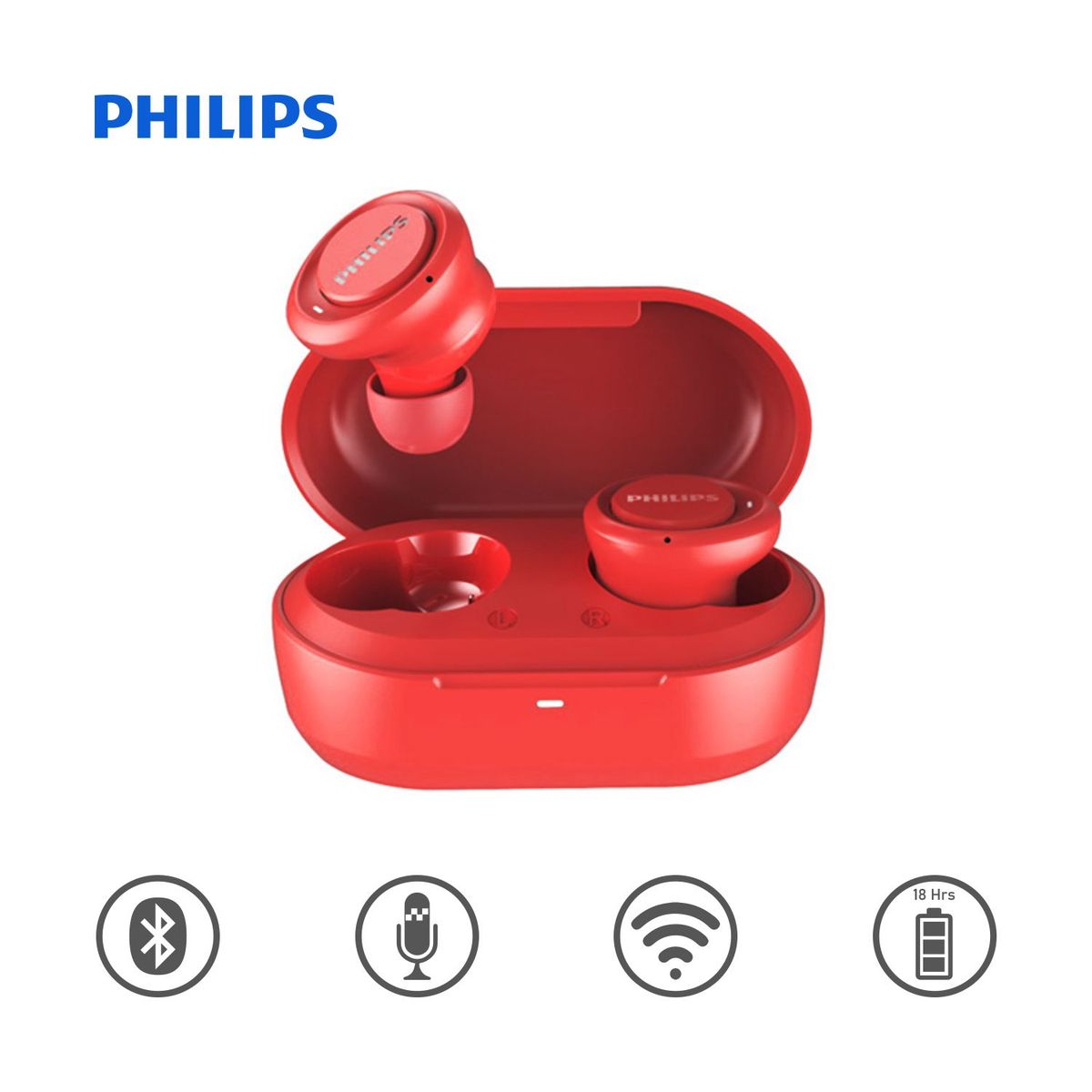 PHILIPS - Audífonos Philips Intrauditivos TAT1215 Inalámbricos Bluetooth IPX4 Rojo