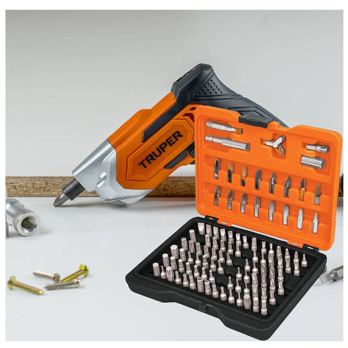 TRUPER - Destornillador inalámbrico profesional 3.6V + juego de 100 puntas