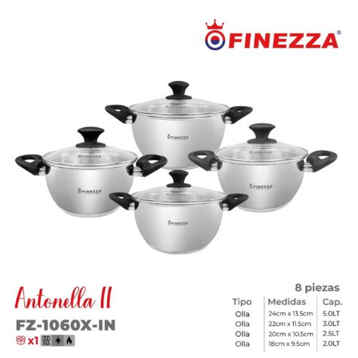 FINEZZA - SET DE OLLAS ACERO INOXIDABLE FZ-1060X-IN