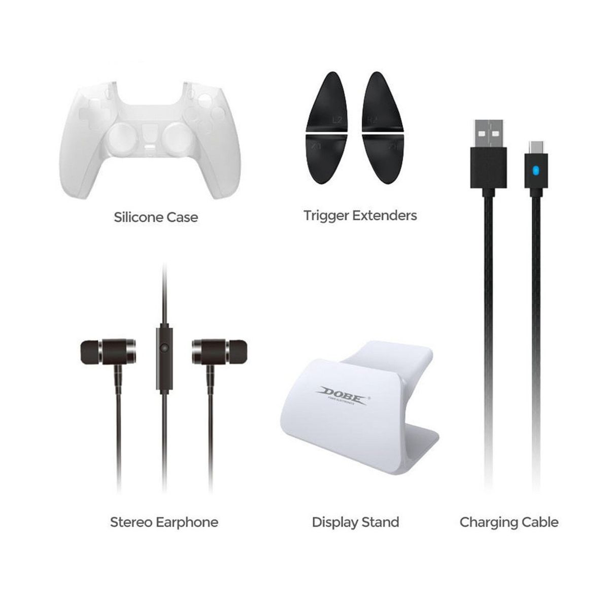 DOBE - Pack Protector Dobe 8 En 1 Para Mando Dualsense PS5 Blanco