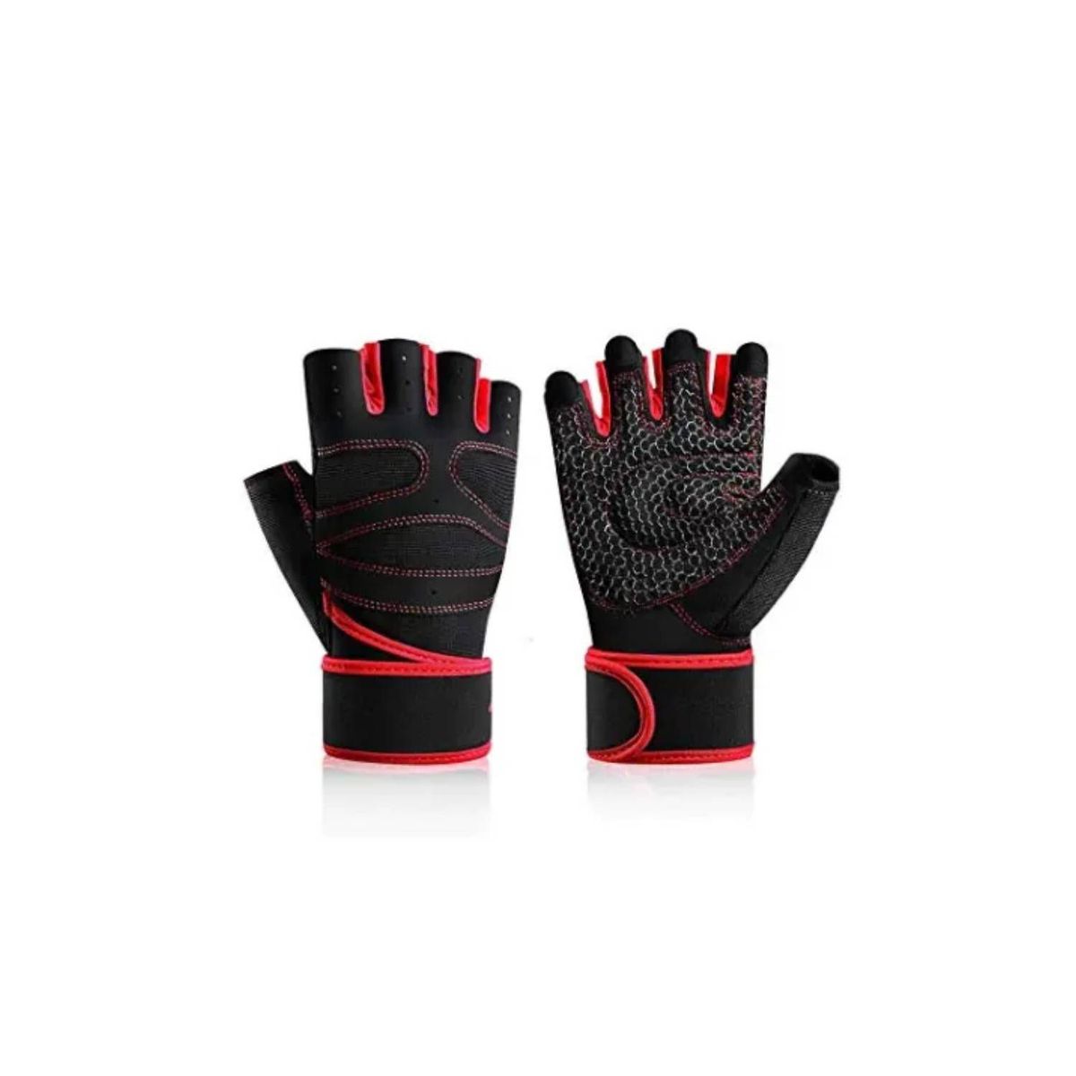 GENERICO - Guantes deportivo para pesas con muñequera Rojo Mt4.