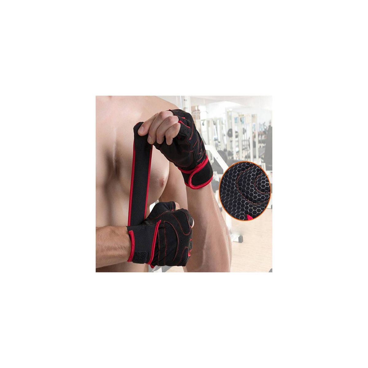 GENERICO - Guantes deportivo para pesas con muñequera Rojo Mt4.