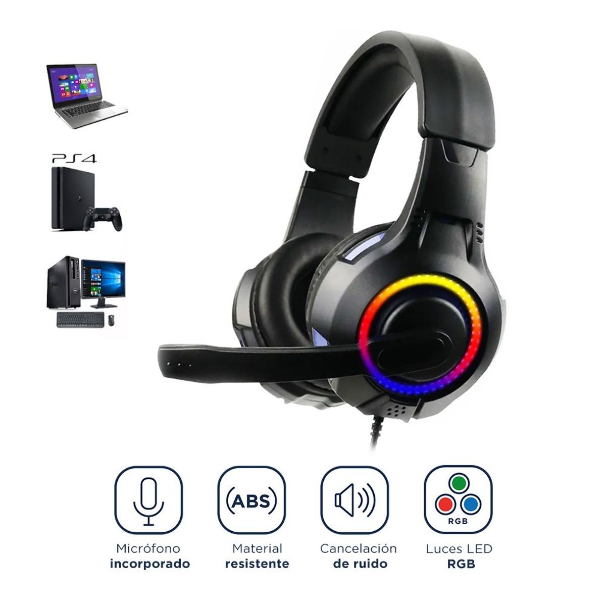 GENERICO - Audífonos Gamer RGB con Cancelación de Ruido para PC PS4 Laptop Xbox