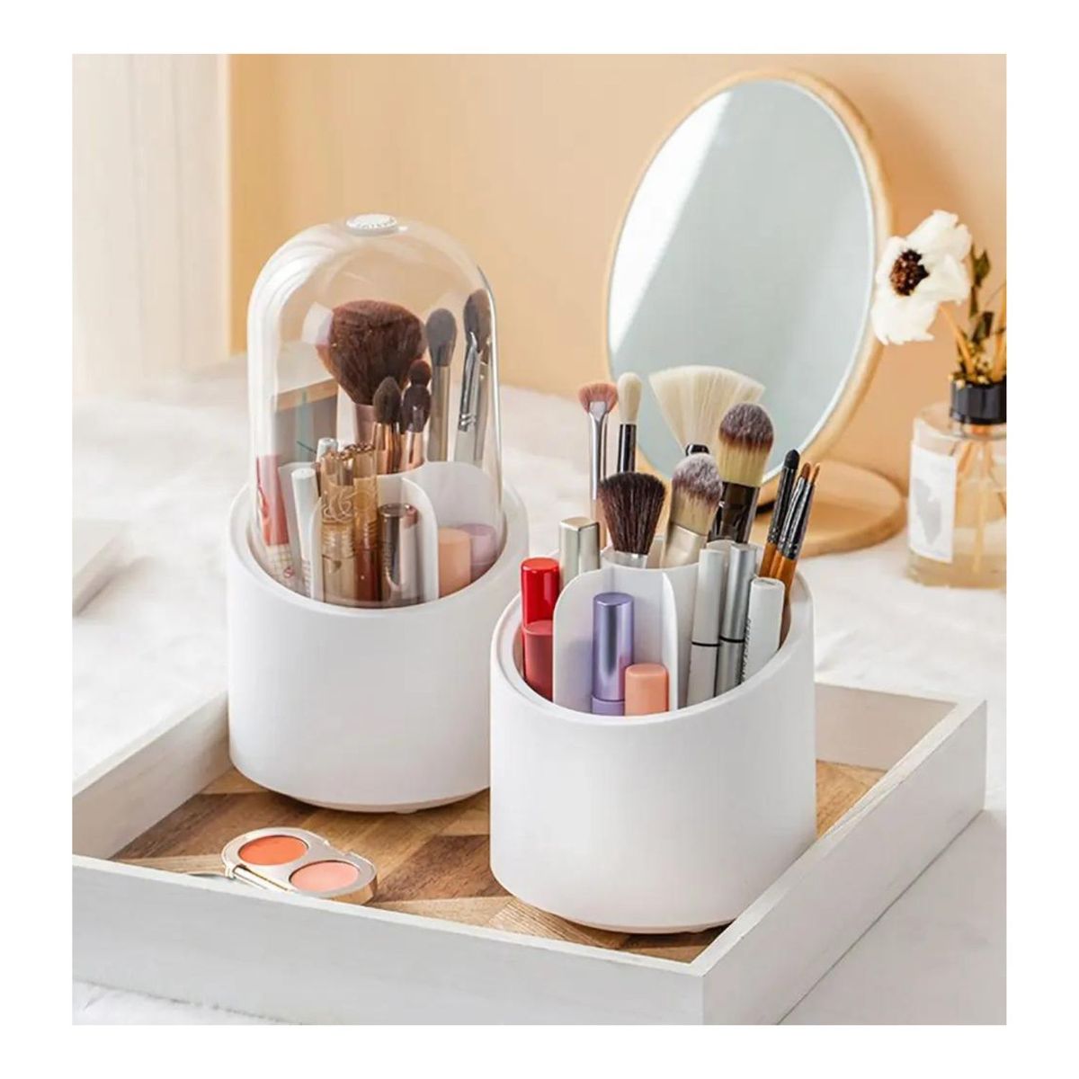 ROHS - Organizador Protector de Maquillaje Cosméticos Porta Brochas Giratorio