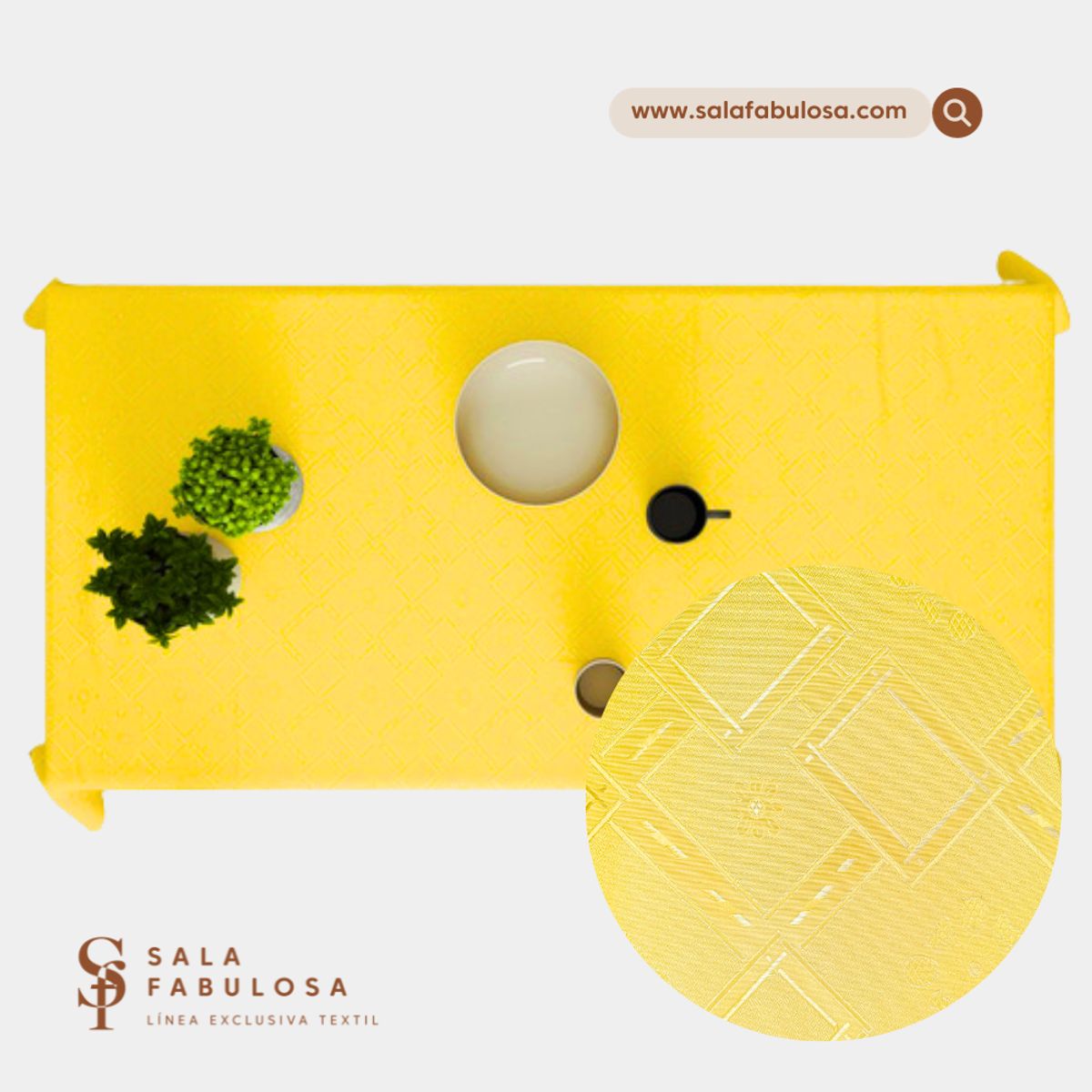 SALA FABULOSA - Mantel de comedor año nuevo rectangular 2.50 x 1.50 Amarillo próspero