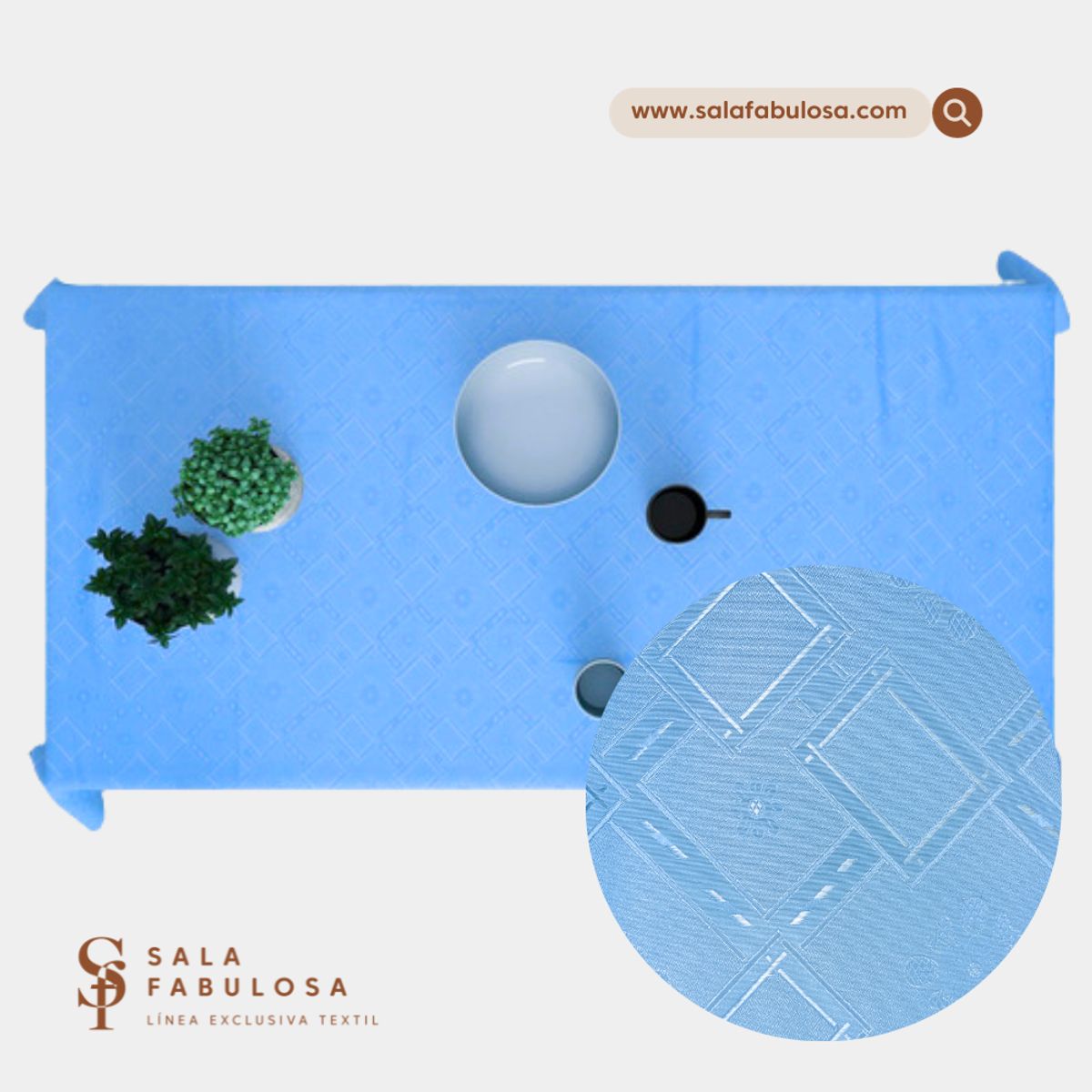 SALA FABULOSA - Mantel de comedor rectangular 2.50 x 1.50 color acero