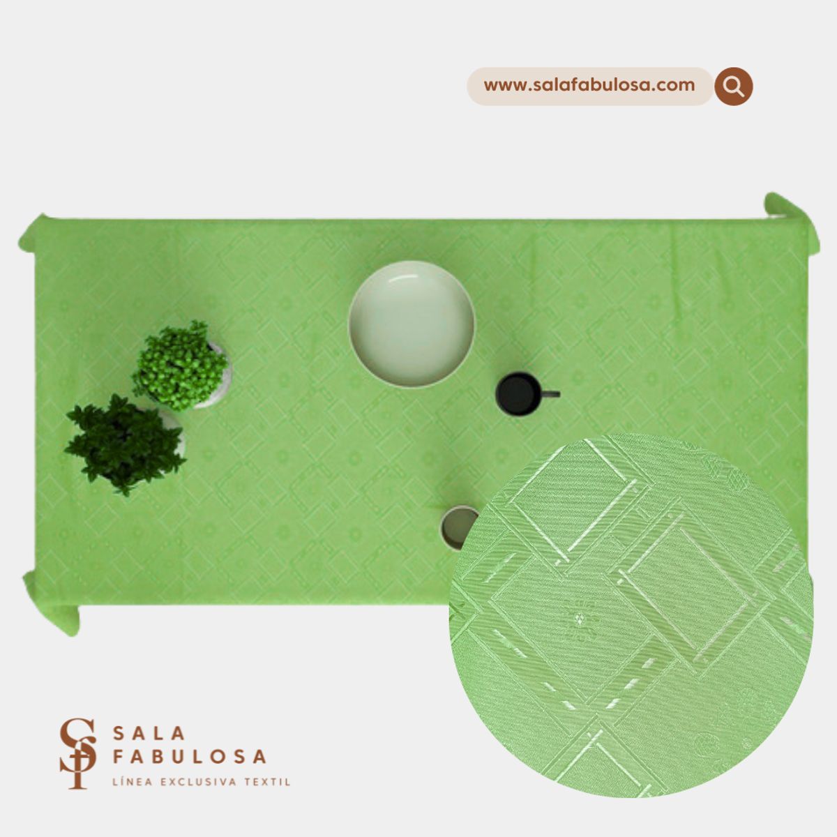 SALA FABULOSA - Mantel de comedor rectangular 2.50 x 1.50 verde manzana