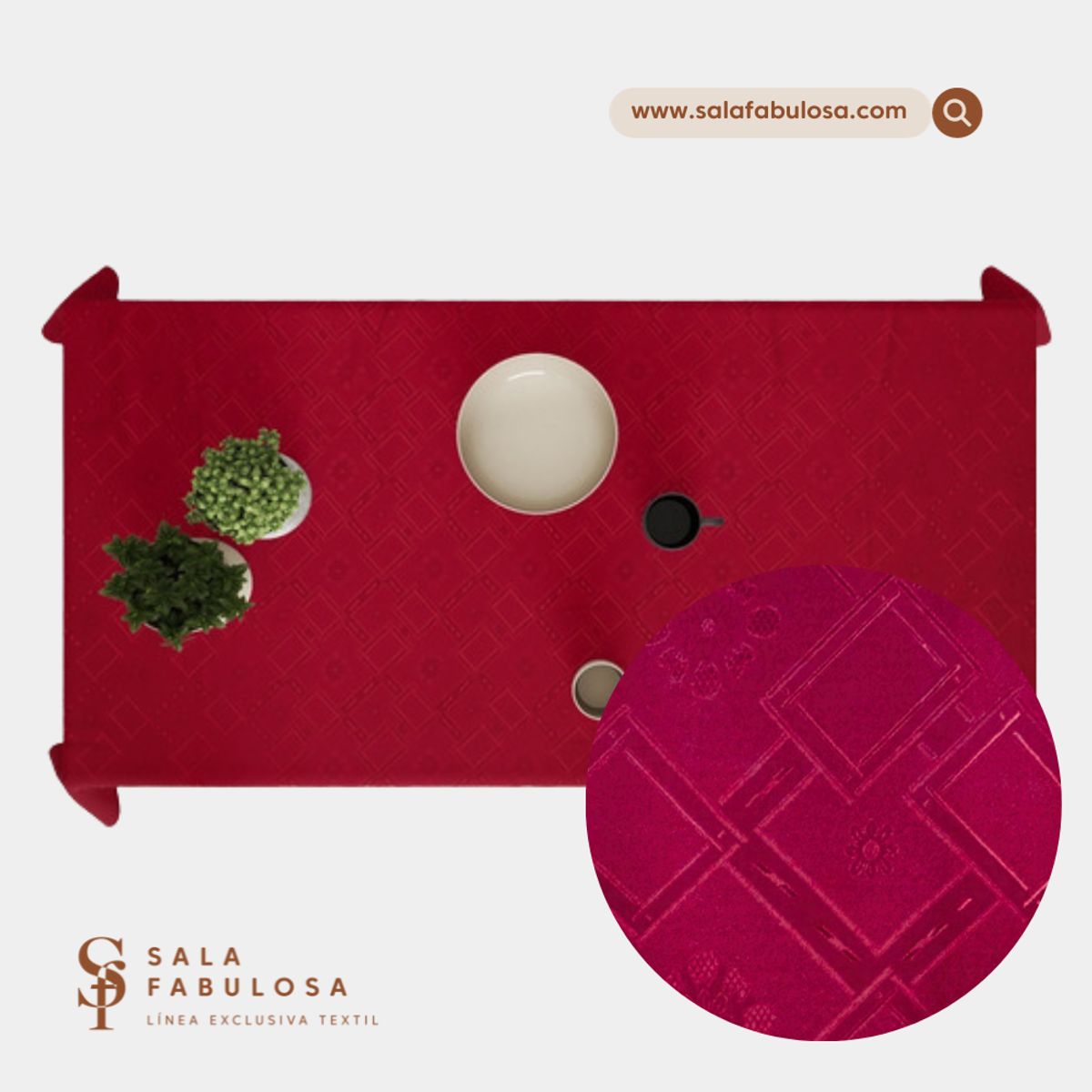 SALA FABULOSA - Mantel de comedor rectangular 2.50 x 1.50 guinda