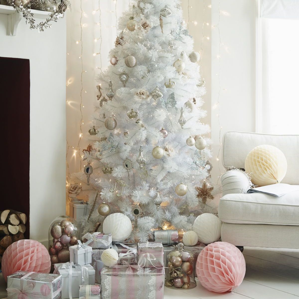 GENERICO - Árbol de Navidad blanco nevado 2,10 cm coposo