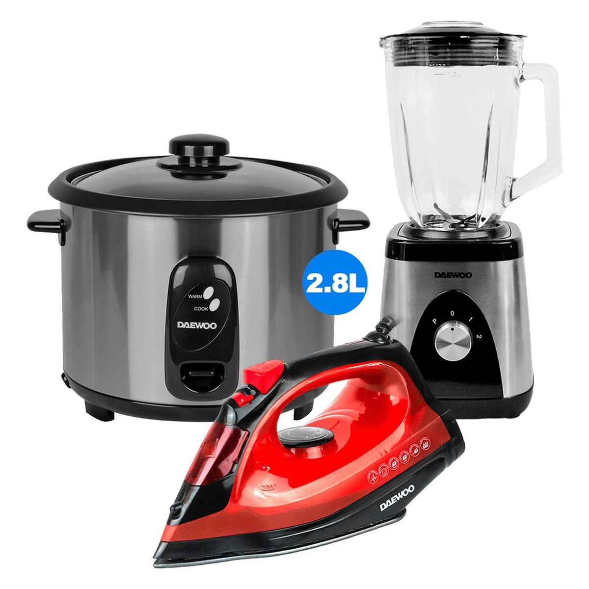 DAEWOO - Daewoo Olla Arrocera 2.8 L + Licuadora 1.5 L + Plancha de Vapor