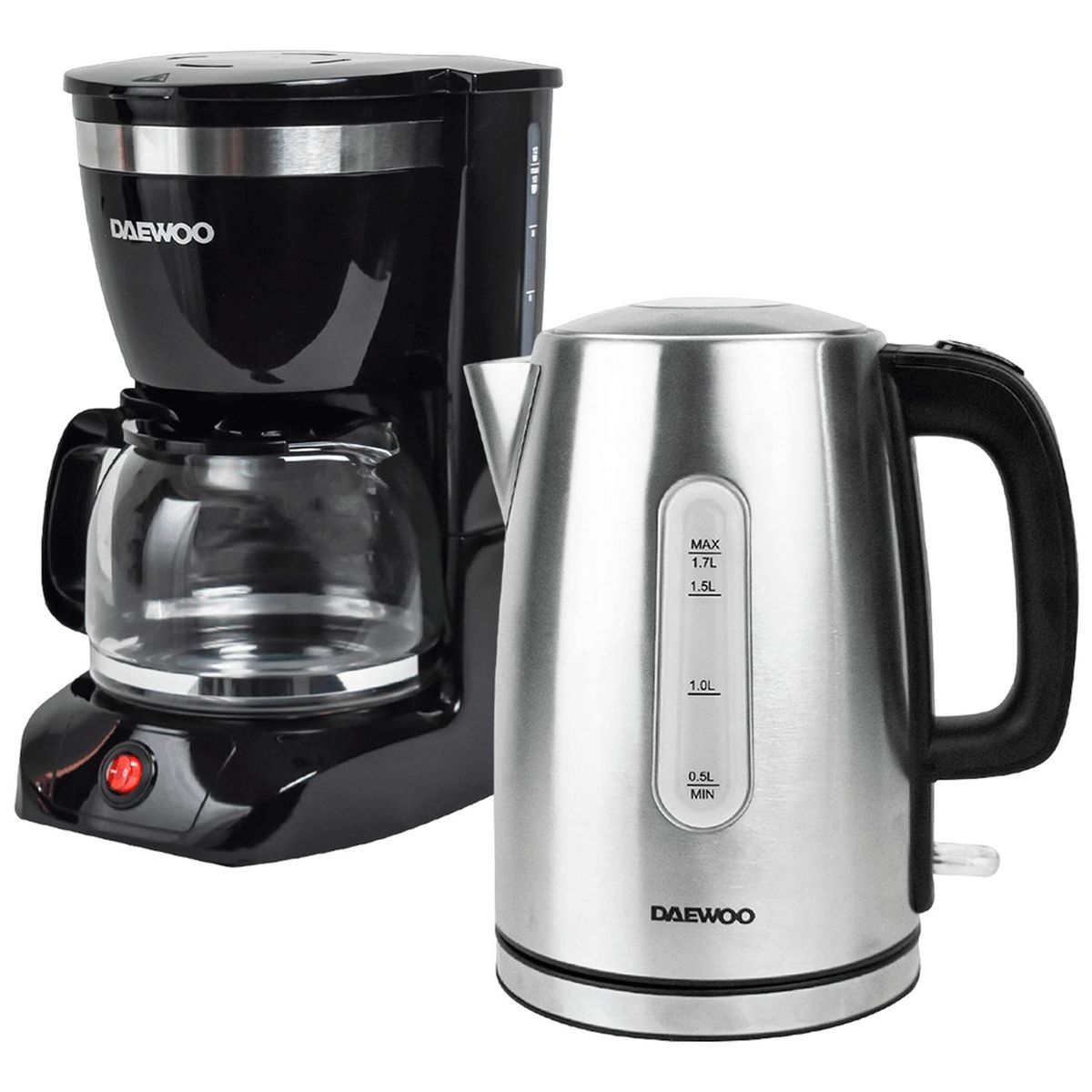 DAEWOO - Combo Daewoo Cafetera 1.25 L 12 tazas + Hervidor Metálico 1.7 L