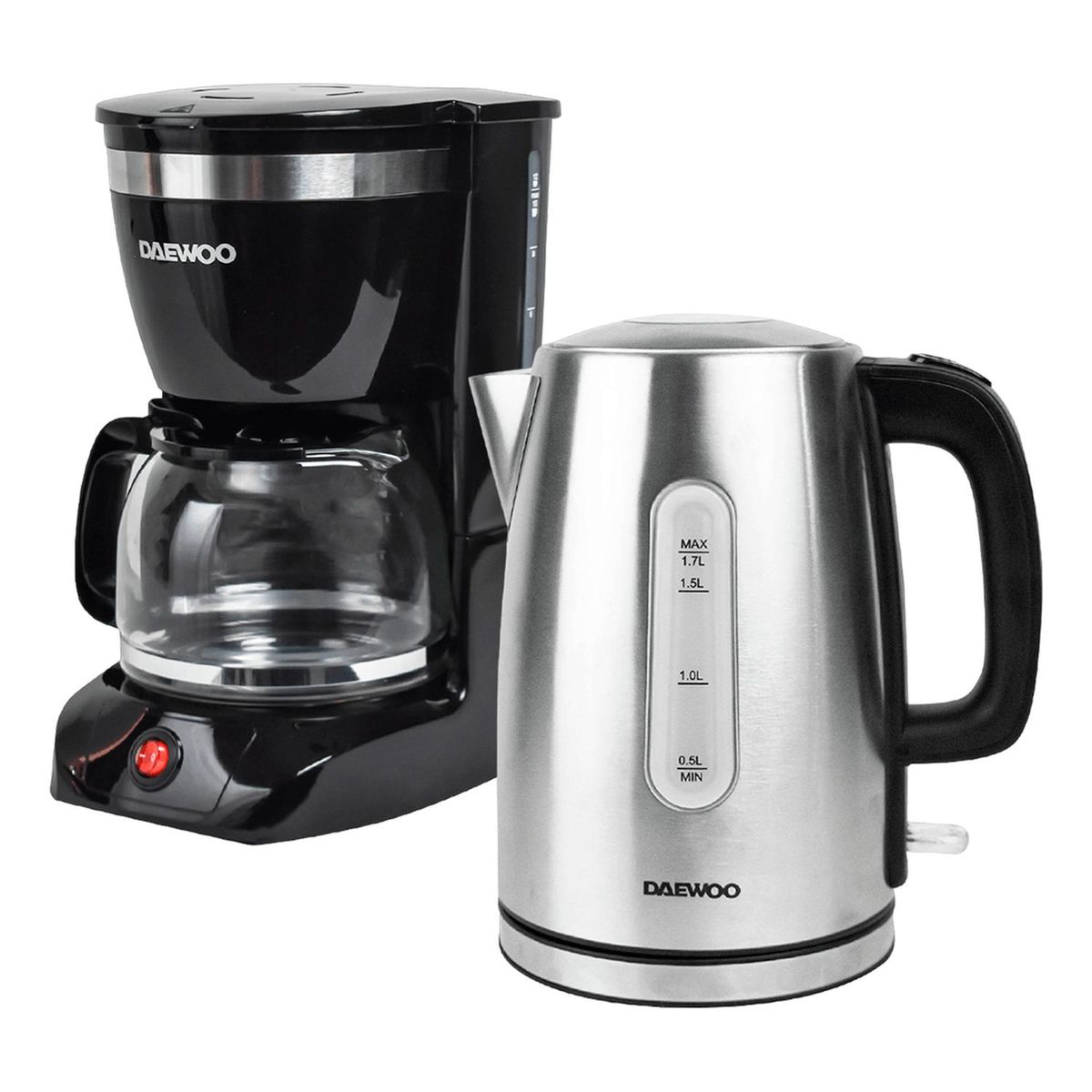 DAEWOO - Combo Daewoo Cafetera 1.25 L 12 tazas + Hervidor Metálico 1.7 L