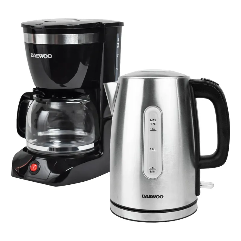 DAEWOO - Combo Daewoo Cafetera 1.25 L 12 tazas + Hervidor Metálico 1.7 L