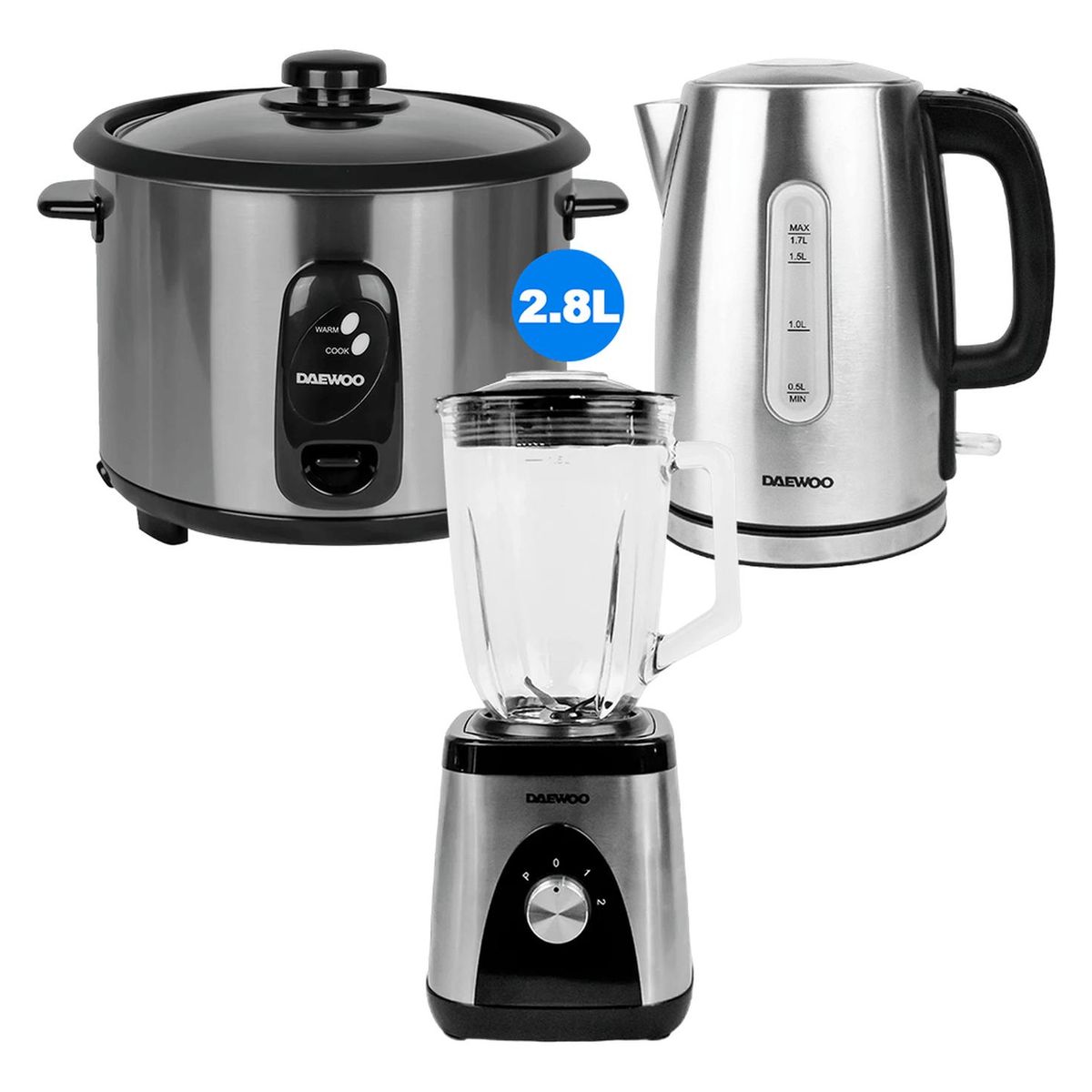 DAEWOO - Combo Daewoo Olla Arrocera 2.8 L + Hervidor 1.7 L + Licuadora 1.5 L