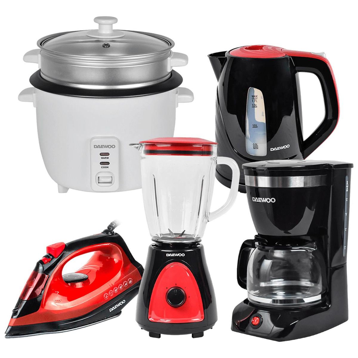 DAEWOO - Daewoo Hervidor 1.7 L + Arrocera 1.5 L + Licuadora + Plancha +Cafetera