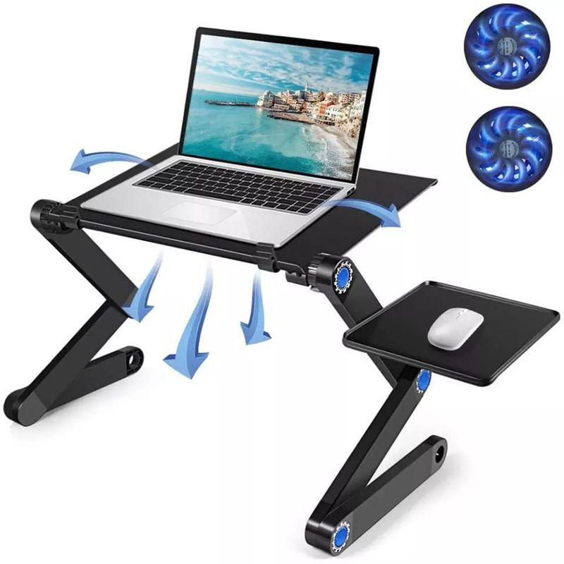 SEISA - Soporte Mesa para Laptop Plegable 2 Ventiladores 1 Porta Mouse