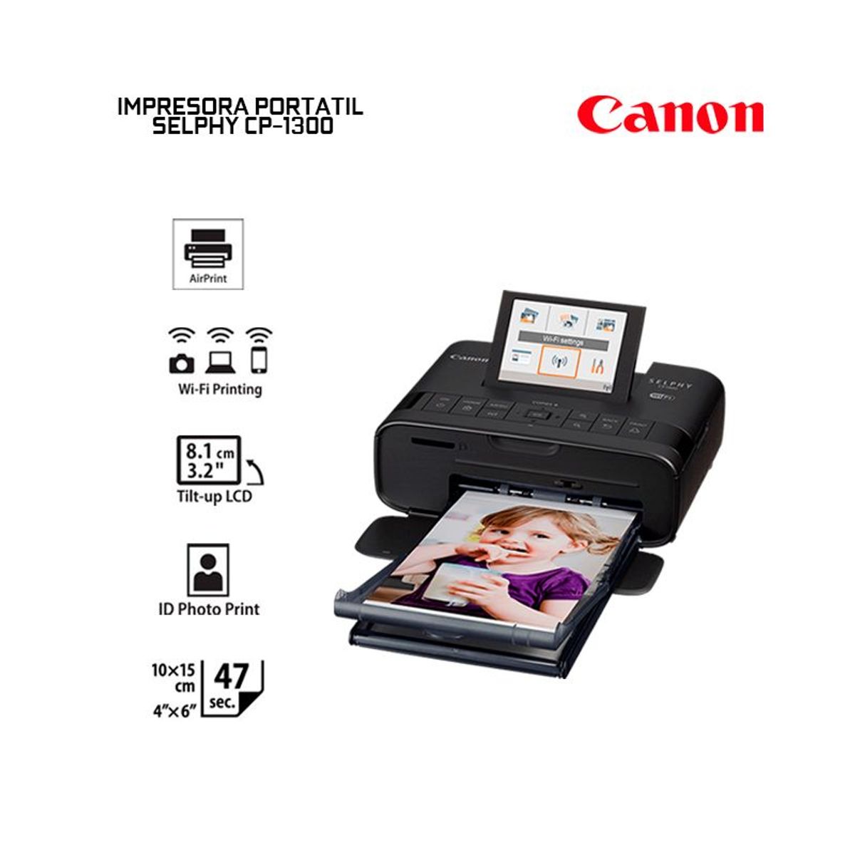 CANON - Impresora Fotografica Portatil Selphy CP-1300 Wifi  Kit Papel y tinta