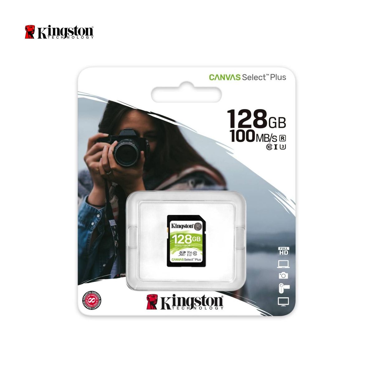 KINGSTON - Memoria SD Kingston 128GB CANVAS SELECT 100MBS UHS-I Negro
