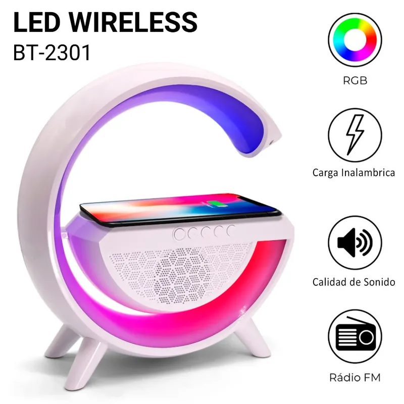 GENERICO - Parlante RGB Bluetooth Radio Con Carga Inalambrica y Luces Led