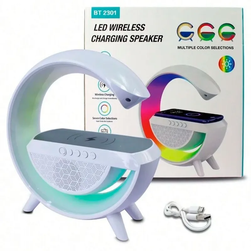 GENERICO - Cargador Inalambrico Con Fomra de G con Luces RGB y Parlante Radio