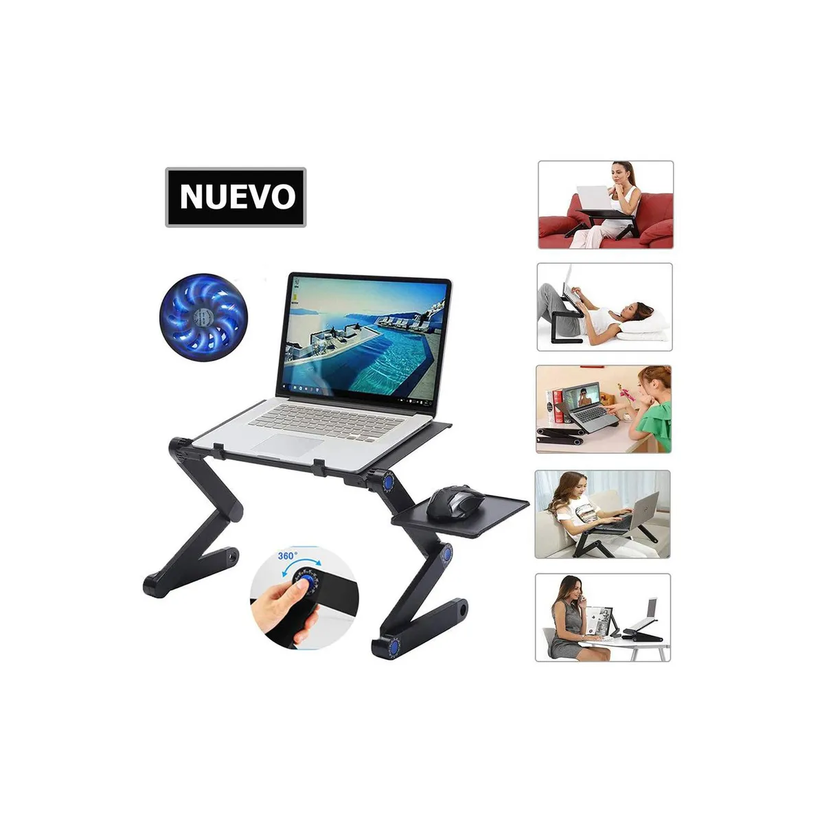 OEM - Mesa para Laptop Articulado de Metal con Posa Mouse Doble Ventilador