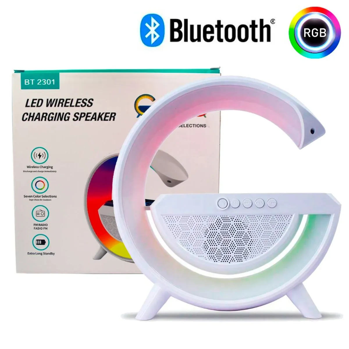 GENERICO - Parlante Cargador Inalambrico Con Luces RGB y Bluetooth para Radio