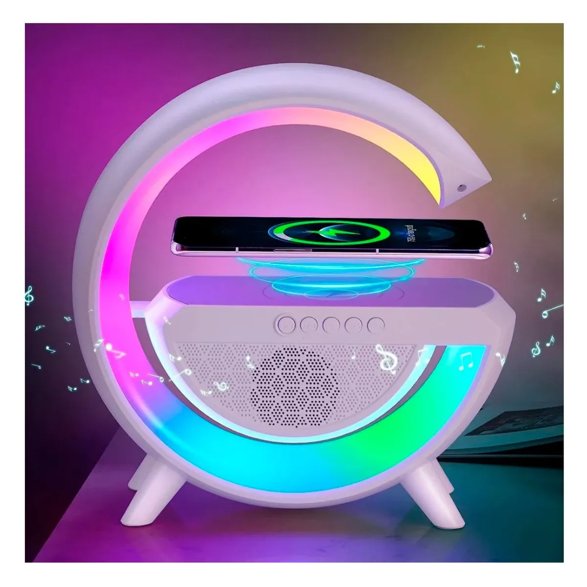 GENERICO - Parlante Cargador Inalambrico Con Luces RGB y Bluetooth para Radio