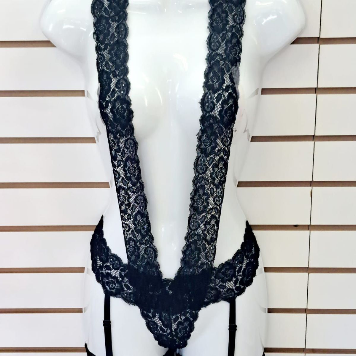 GENERICO - Boddy  Negro Lenceria Portaligas  de Encaje BIANCA  Medias DEALCOBA