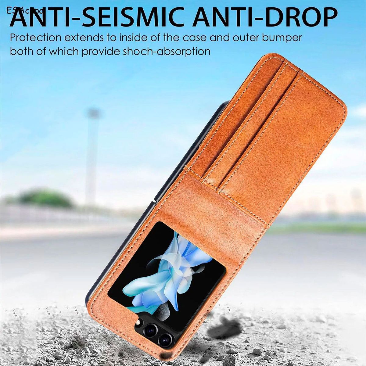 GENERICO - Funda de Cuero PU Con Tarjetero para Samsung Galaxy Z FLIP 5 - Marrón