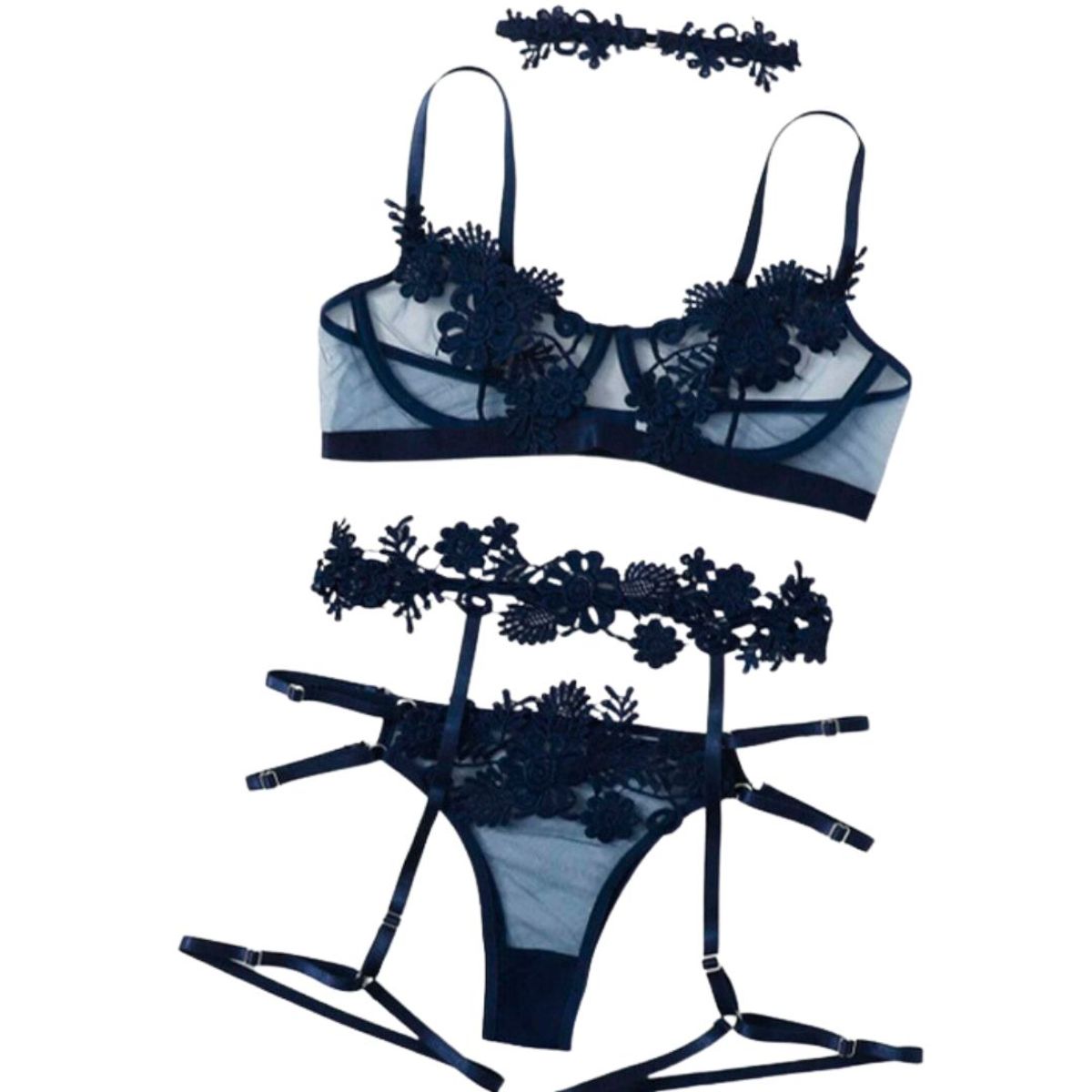 GENERICO - Conjunto Tessa Azul - Bra  Trusa  Arnés_.