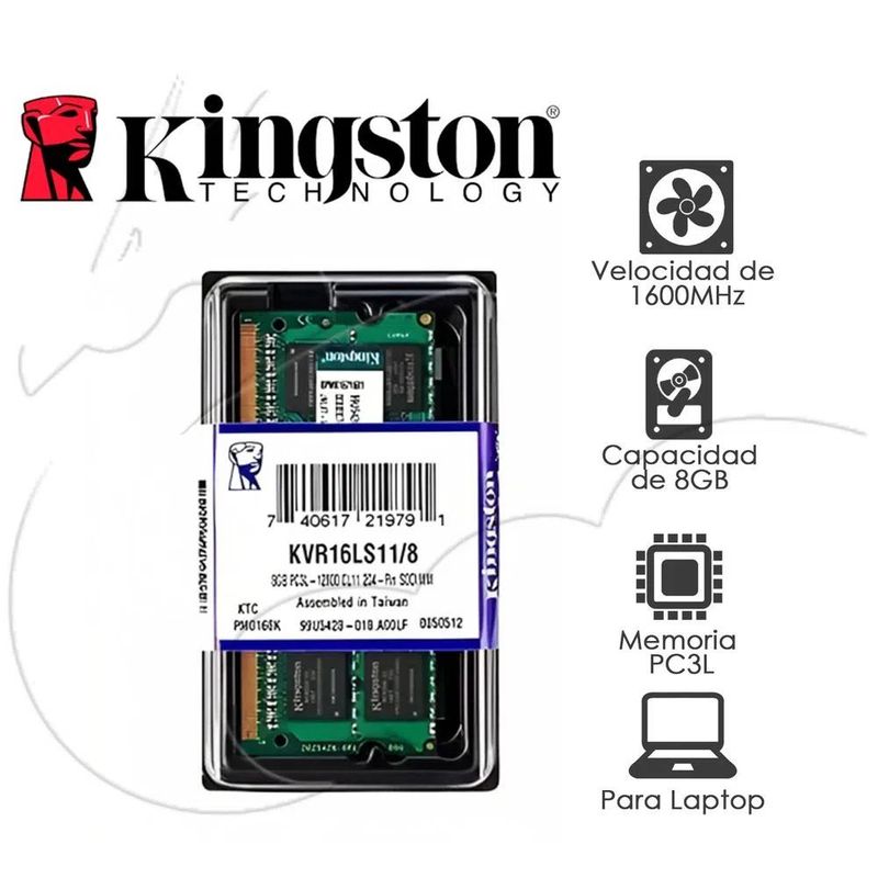 KINGSTON - memoria ram ddr3 8gb kingston 1600mhz LAPTOP