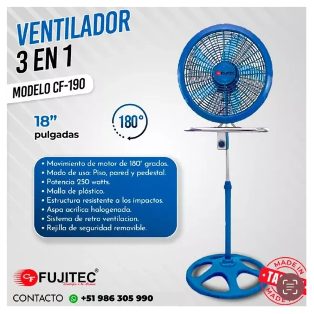 FUJITEC - VENTILADOR  FUJITEC DE 18"   3 en 1 CF-190   Pack de 2 ventiladores
