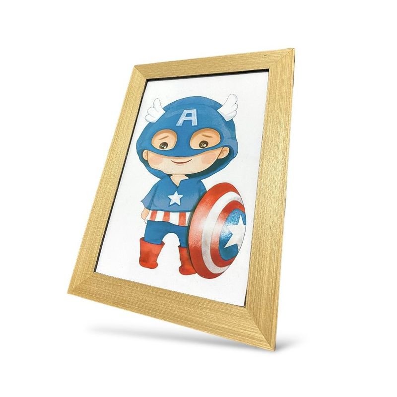 GENERICO - Cuadro Infantil Capitán América Vinilo Marco De Madera 34 x 24 cm