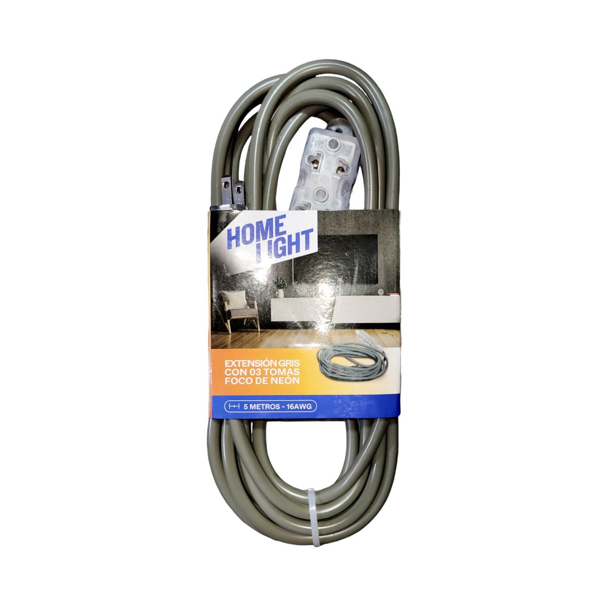 HOME LIGHT - Extensión Eléctrica Vulcanizado 5 Metros x 3 Tomas GRIS
