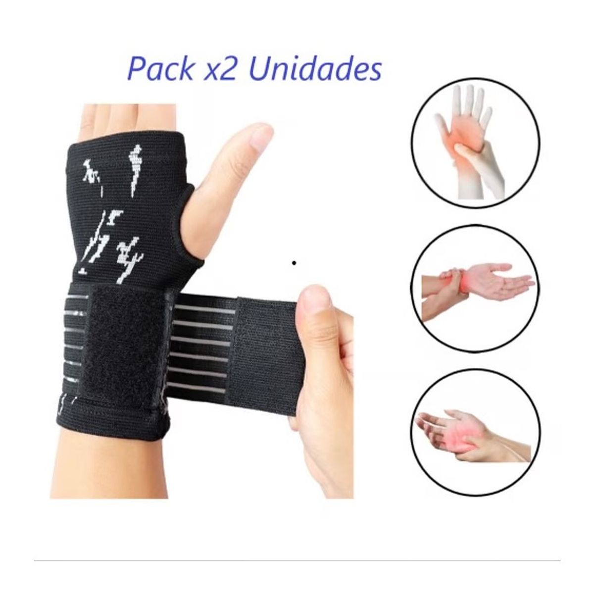 GENERICO - Pack 2 Muñequera Soporte Mano Reduce Dolor Tendinitis Negro