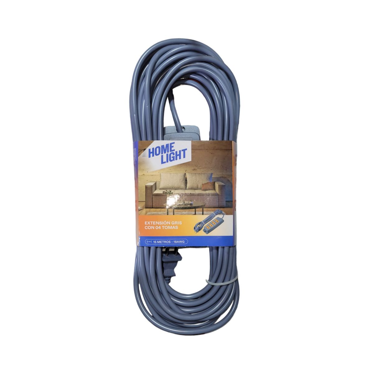 HOME LIGHT - Extensión Eléctrica Vulcanizado 15 Metros x 4 Tomas GRIS