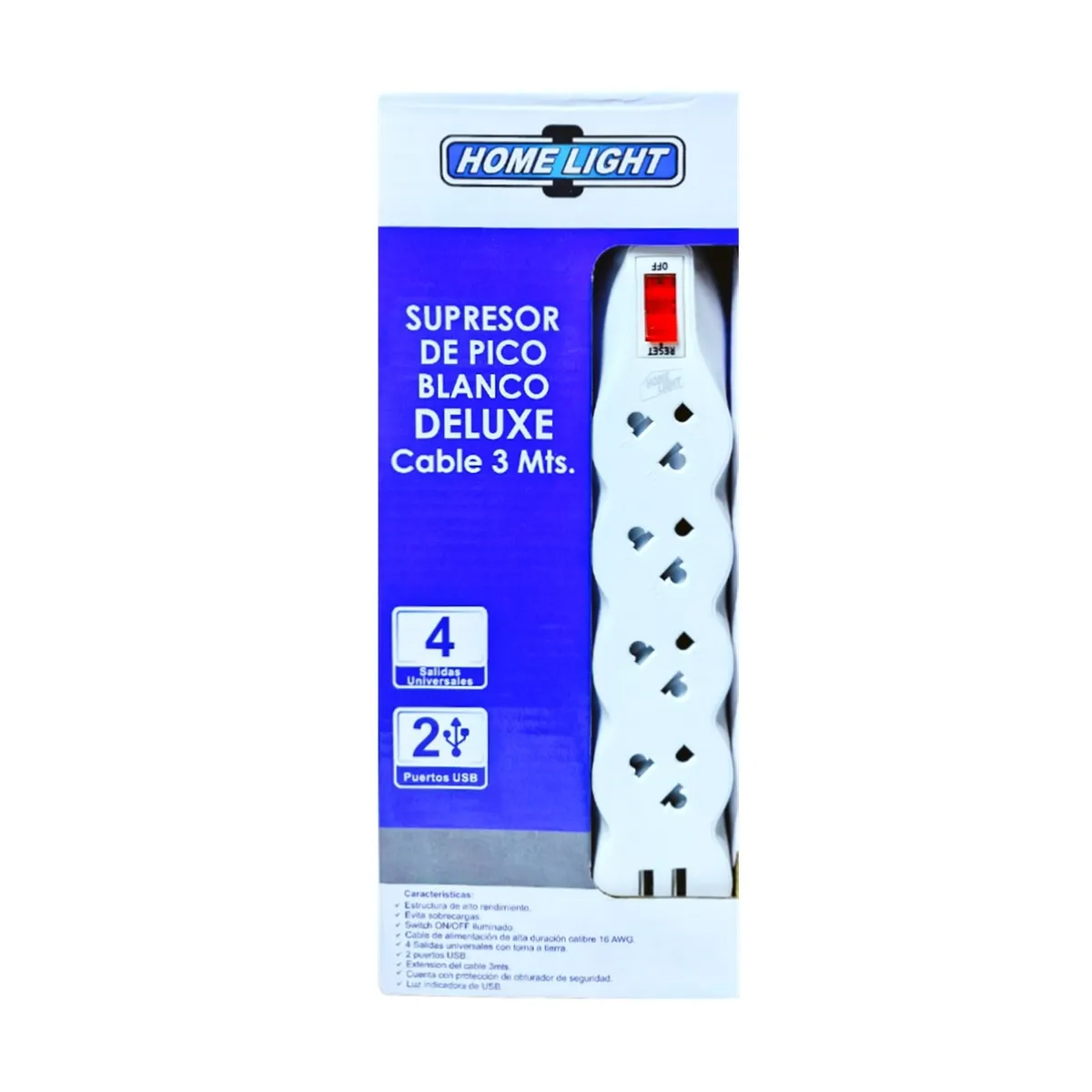 HOME LIGHT - Supresor de pico Deluxe 4 Tomas + 2 Entrada USB BLANCO