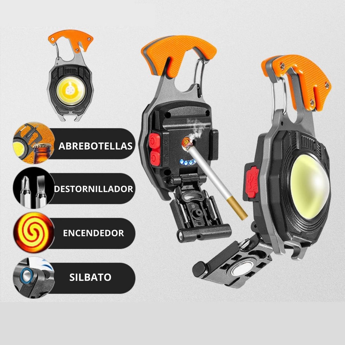 CAFINI - Llavero Linterna Recargable con encendedor y destapador