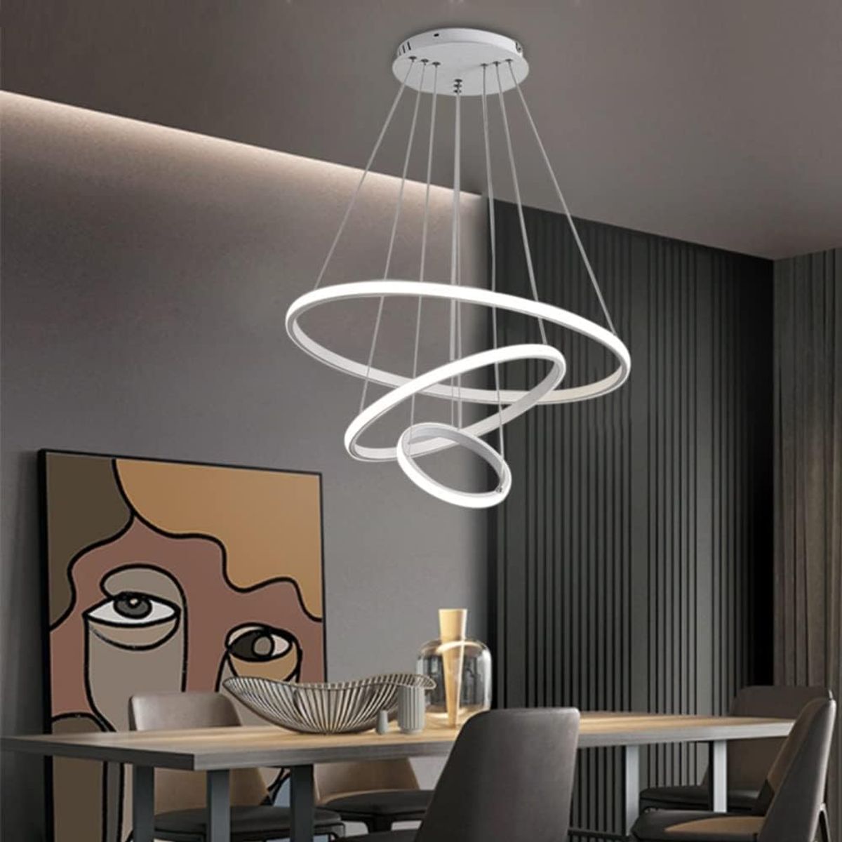 GENERICO - Lampara colgante led de 3 aros blanco incluye control remoto