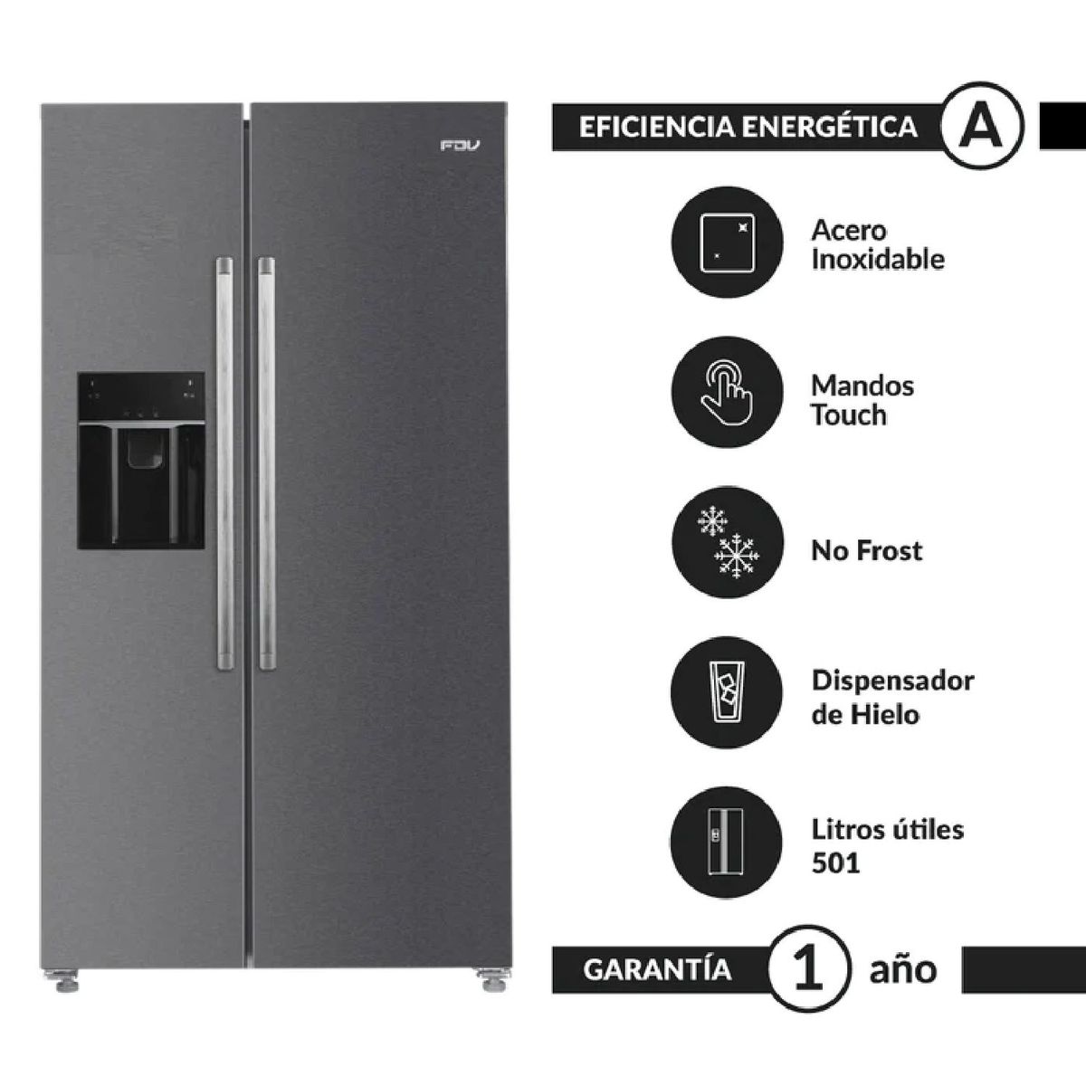 FDV - Refrigeradora FDV Deluxe Smart SBS Ice Maker  510 lts Inox